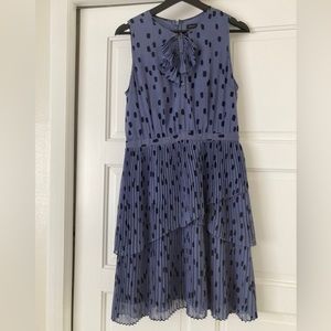 Banana Republic blue with black dotted tiered  and ruffle dress.